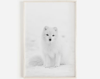 Fox Print White Fox Art Arctic Fox Animal Print White Animal Print Winter Wall Art White Fox Printable Snow Animals Modern Wall Art Nursery