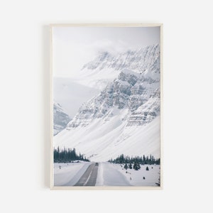 Snow Covered Mountain Print Alaska Highway Printable Snowy Forest Wall Art Nature Landscape Nordic Christmas Decor Large Winter Poster Print
