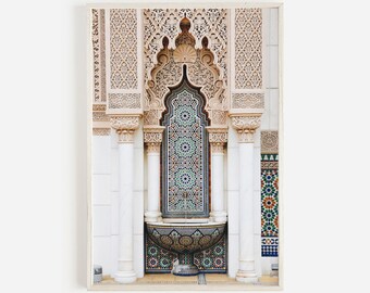 Moroccan Arch Print, Printable Moroccan Mosque, Moroccan Arches Photo, Boho Wall Art, Moroccan Buildings, Teal and Beige Print, Boho Decor