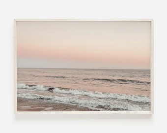 Modern Pink Sunset Print, Bohemian Coastal Art, Orange, Pale Pink, Miami Florida Tropical Print, California Ocean Waves Printable