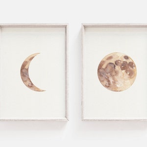 Moon Print Set of 2 Mid Century Modern Minimal Wall Art Bohemian Nursery Printable Boho Print Moon Print Poster Moon Phases Set Of 2 La Luna