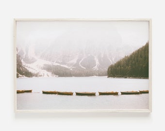 Canoes On Lake Louise Wall Art, Nature Photography, Landscape Print, Over The Bed Art, Mountain Lake, Kayak Canoe, Minimalist Mountain Print