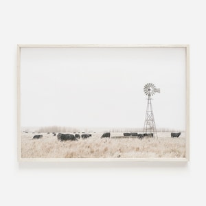 Modern Farmhouse Windmill Print, Farmhouse Printable, Windmill Decor, Modern Farmhouse Wall Art, Black Cow Art Print, DIGITAL DOWNLOAD