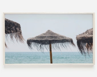 Arte de TV con marco de verano / Arte de TV con sombrilla de playa / Decoración de TV de playa bohemia / Arte de TV costero / Arte de TV con marco Samsung / Impresión de sombrilla de playa