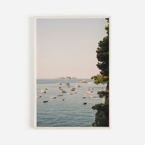 Sailboats on Mediterranean Sea, Greece Wall Art, Coastal Greek Print, Santorini Ocean Photo, Nautical Boat Print, Greece Coastal Wall Art