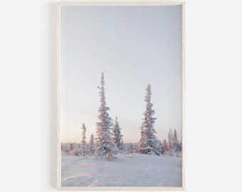 Snowy Fir Trees Print Nordic Wall Art Woodland Print Winter Wall Art Christmas Scene Minimalist Print Modern Printable Art Instant Download