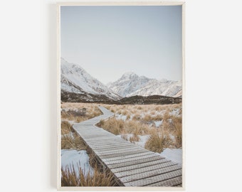 Winter Landscape Print Wyoming Travel Poster Snowy Meadow Printable Instant Download Grand Tetons Modern Rustic Cabin Print Home Wall Art