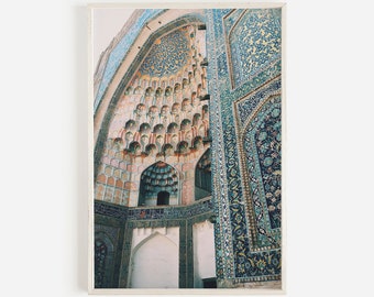 Moroccan Architecture, Casablanca Inspired, Moroccan Mosque Print, Islamic Art Print, Moroccan Wall Art, Boho Architecture Art Teal Building