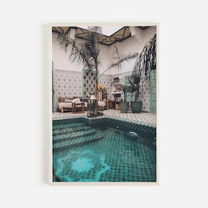 Moroccan Pool Print, Marrakech Pool Photo, Morocco Swimming Art, Marrakech Architecture, Pool Wall Art, Moroccan Tile Photo