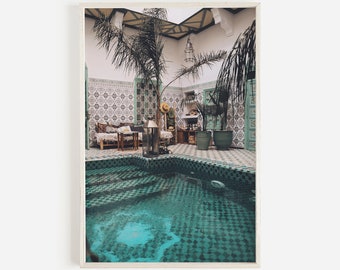 Moroccan Pool Print, Marrakech Pool Photo, Morocco Swimming Art, Marrakech Architecture, Pool Wall Art, Moroccan Tile Photo