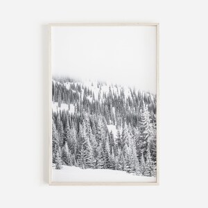 Snow Covered Ski Hill Print, Rustic Winter Decor, Ski Lodge Artwork, Chair Lift In The Trees, Snowy Mountain Top, Winter Skiing Poster