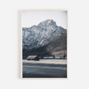Frozen Boat House Wall Art, Moody Mountain Lake, Rustic Home Decor, Winter Lake Scenery, Boat House On Lake, Frozen Winter Lake Poster