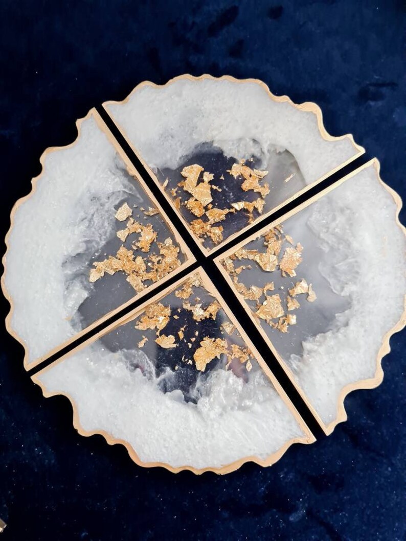 White Table resin coasters/ Gold or Silver & White Etsy