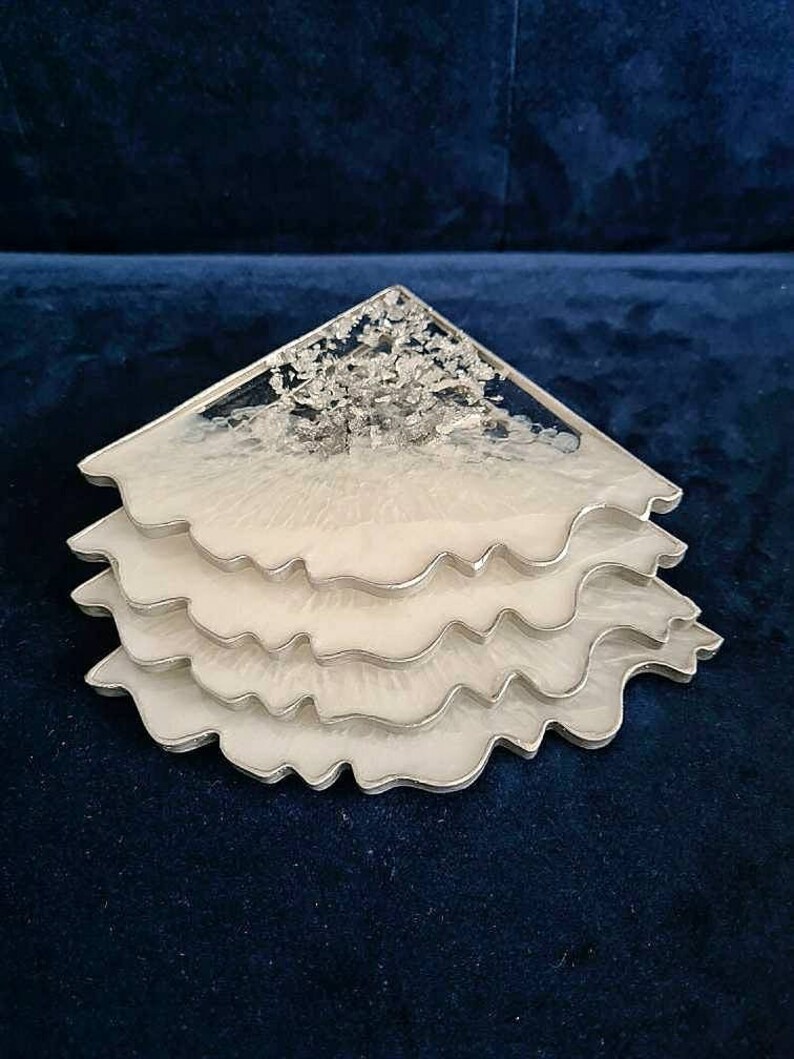 White Table resin coasters/ Gold or Silver & White Etsy