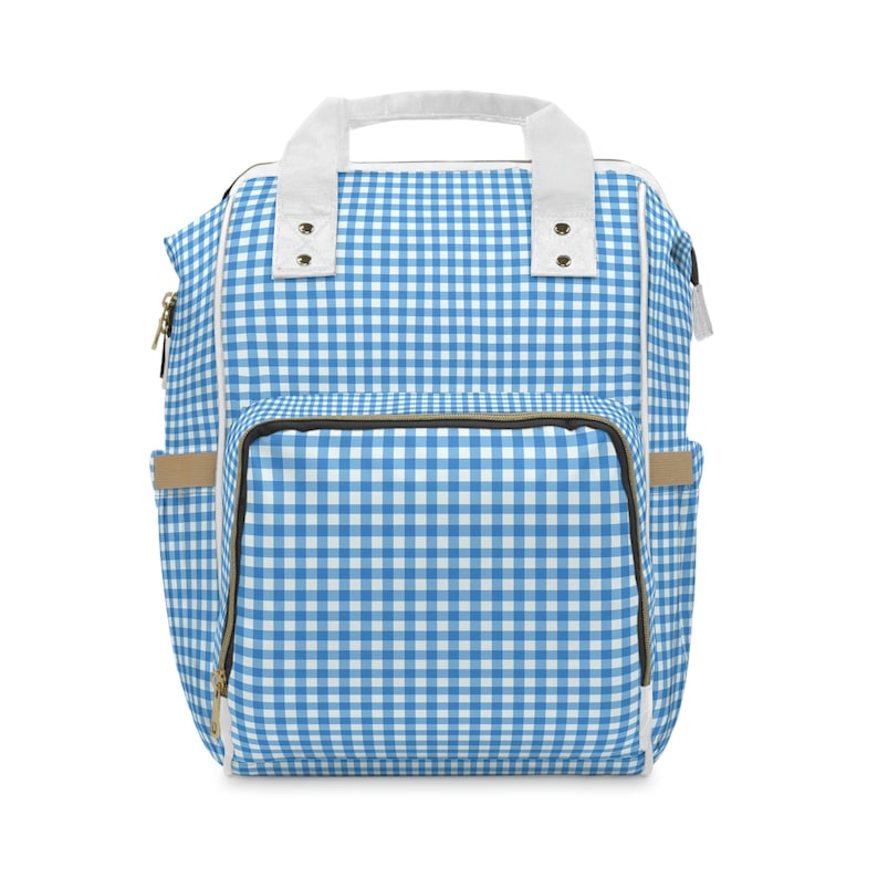 Baby Windel Rucksack l Blauer Karo l Rosa Karo l Salbei Grüner Karo l Wickeltasche l Baby Shower Geschenk l Neue Mama Geschenk Blue Gingham