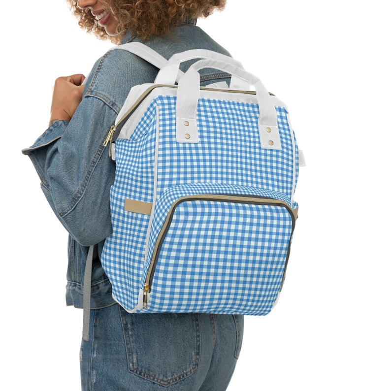 Baby Windel Rucksack l Blauer Karo l Rosa Karo l Salbei Grüner Karo l Wickeltasche l Baby Shower Geschenk l Neue Mama Geschenk Bild 7