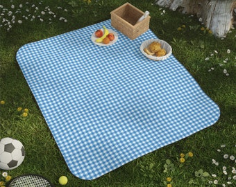 Blaue Gingham-Picknickdecke l Vintage Themed Picknickdecke l Regenbogen wasserdichte Picknickdecke