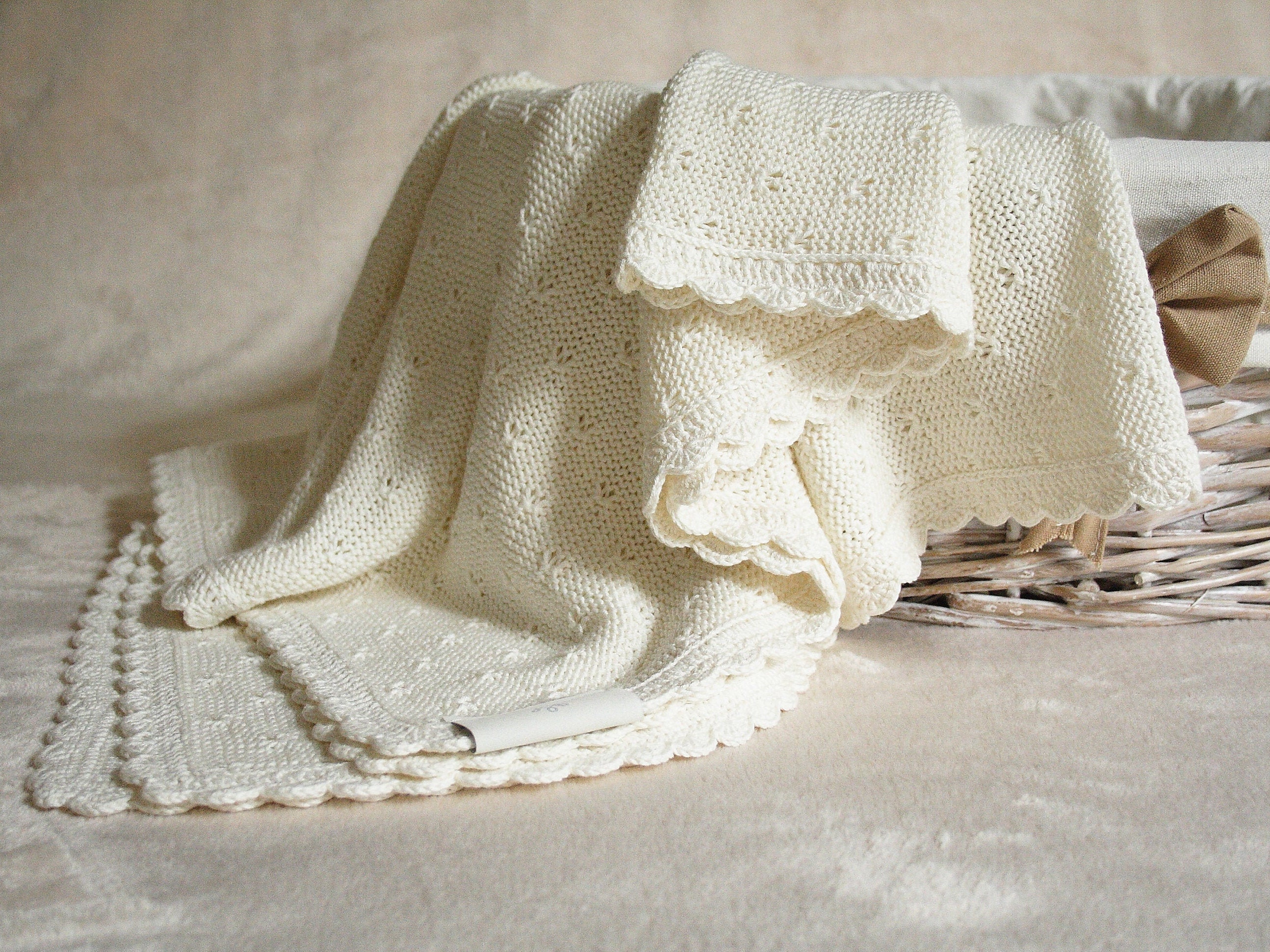 Christening hand knit baby blanket Baptism blanket Etsy