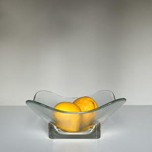 Vintage Sculptural Glass Bowl: Heavy Glass, Square Base