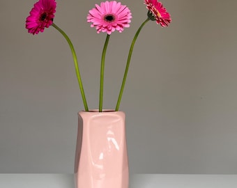 Vintage 1970s Pink Ceramic Vase | Mid-Century Modern Minimalist Decor