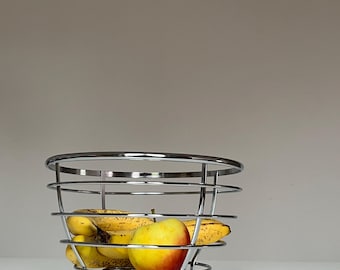 Frutero vintage de alambre cromado – Frutero metálico de mediados de siglo