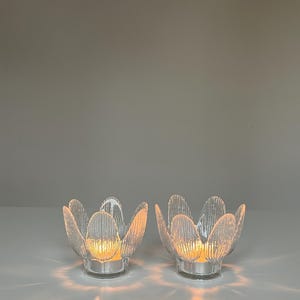 Vintage Lotus Glass Tealight Holders: Czechoslovakian Candle Decor, Set of 2