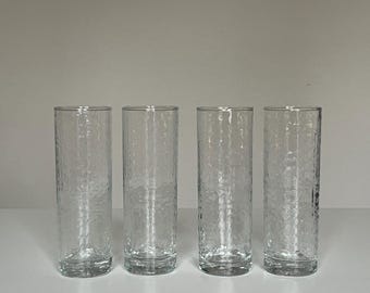 Vasos vintage con textura de chevron de los años 70 / Juego de 4 vasos altos transparentes