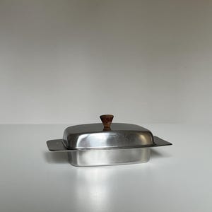 Vintage 1960s Dutch Stainless Steel Butter Dish with Wood Handle