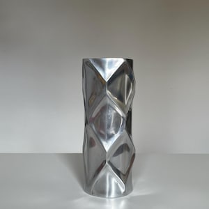 Vintage Sculptural Aluminum Vase, Geometric Metal Art Decor, Crumpled Silver Vase, Minimalist Industrial Centerpiece