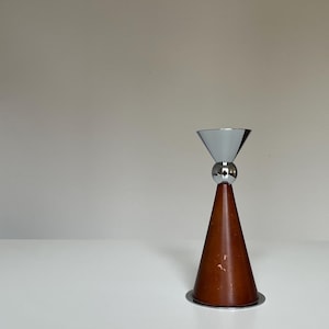 Vintage Mid Century Modern Candleholder | Wood & Chrome Cone Taper Holder | Retro Scandinavian Table Decor | Minimalist MCM Decor