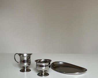 Juego de leche y azúcar de acero inoxidable Alessi vintage de los años 80 / Diseño retro italiano