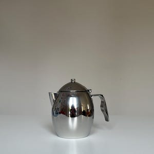 Vintage HEMA Stainless Steel Teapot: Dutch Mid-Century Modern Kitchen Decor