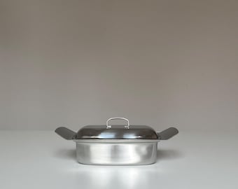 Mantequera vintage francesa/belga de acero inoxidable de la década de 1960 / ETS De Clerck / Vajilla de estilo moderno de mediados de siglo