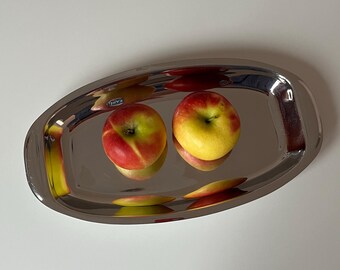 Vintage Silver-Toned Rectangle Serving Tray | Mid-Century Modern Tableware