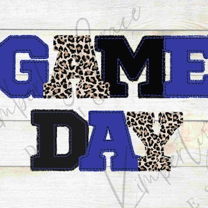 Royal Blue Leopard Print GAME DAY Faux Applique | Sublimation Digital Lettering| Sublimation | PNG | Instant Download