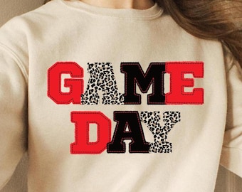 Red Leopard Print GAME DAY Faux Applique | Sublimation Digital Lettering| Sublimation | PNG | Instant Download