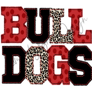 Faux Applique Leopard Print Red and Black Bulldogs | Sublimation | Digital Download | PNG