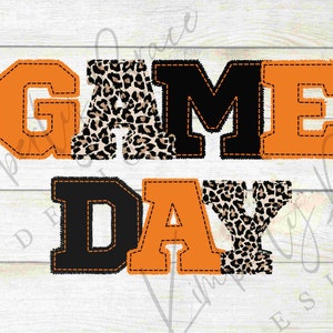 Orange and Black Leopard Print GAME DAY Faux Applique | Sublimation Digital Lettering| Sublimation | PNG | Instant Download