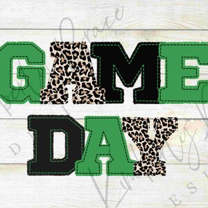 Kelly Green Leopard Print GAME DAY Faux Applique | Sublimation Digital Lettering| Sublimation | PNG | Instant Download