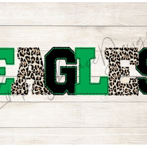 Faux Applique Leopard Print Green Eagles / Sublimazione / Digital Download / PNG