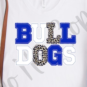 Faux Applique Leopard Print Royal Blue and White Bulldogs | Sublimation | Digital Download | PNG