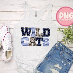 Faux Applique Royal Blue, Black and Leopard Polka Dot Stripes WILDCATS | Digital Download | PNG