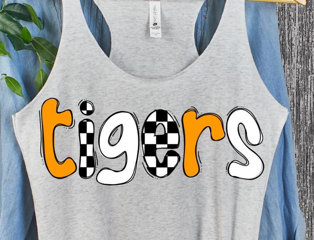 Orange and White With Checkered Print Doodle TIGERS Sublimation Digital ...