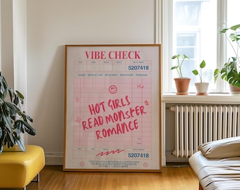 Monster Romance Reader Print | Retro Pink Poster Aesthetic | Living Room Art Love Wall Decor | Feminine Art Print Girly | Book Lovers