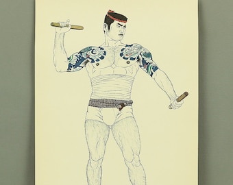 三島剛 Mishima Gō Japanese art Photolithography From &quot;Mishima Gō gashū Wakamono&quot; 三島剛画集 若者 (Mishima Go Book of Pictures of Young Men) 1972