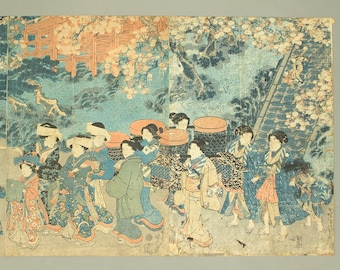 歌川国貞 Utagawa Kunisada (1786-1865) Ukiyo-e 5 Pieces woodblock print / 'Himegimi Koshiire Gyoretue' 姫君輿入れ行列図 (Princess Marriage Procession)