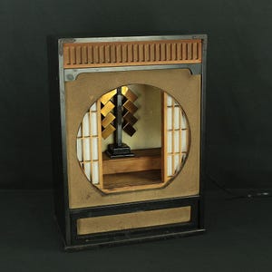 Round Window Shoji Sliding Double Doors Butsudan Buddhist Altar Lighted VA500