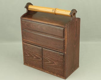 Kikyoku - Chest of Sencha Tea Utensils Wooden Small Cabinet Tansu with Bamboo Handle VA412