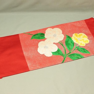 Japanese kimono obi belt Nagoya obi with Red colour based Camellia Flower Pattern VA503