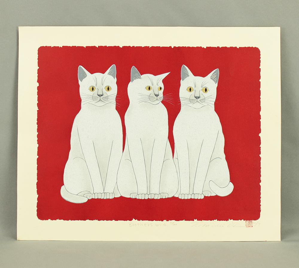西田忠重 木版画 Brothers 1998年
